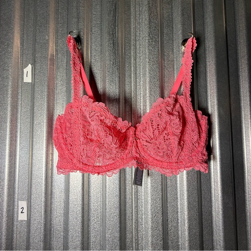 34D Savage x Fenty Romantic Corded Lace Unlined Baconette Bra in Acacia Pink - Picture 5 of 7